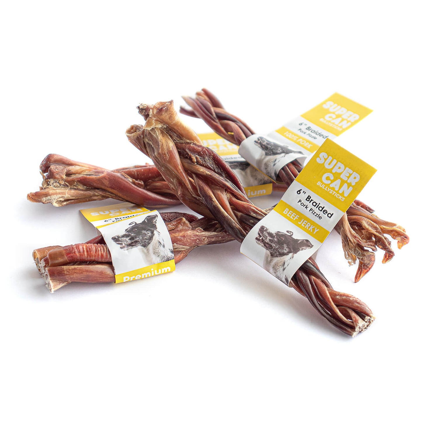 SuperCan 6 inch Braided Pork Pizzle dog chews, natural single ingredient